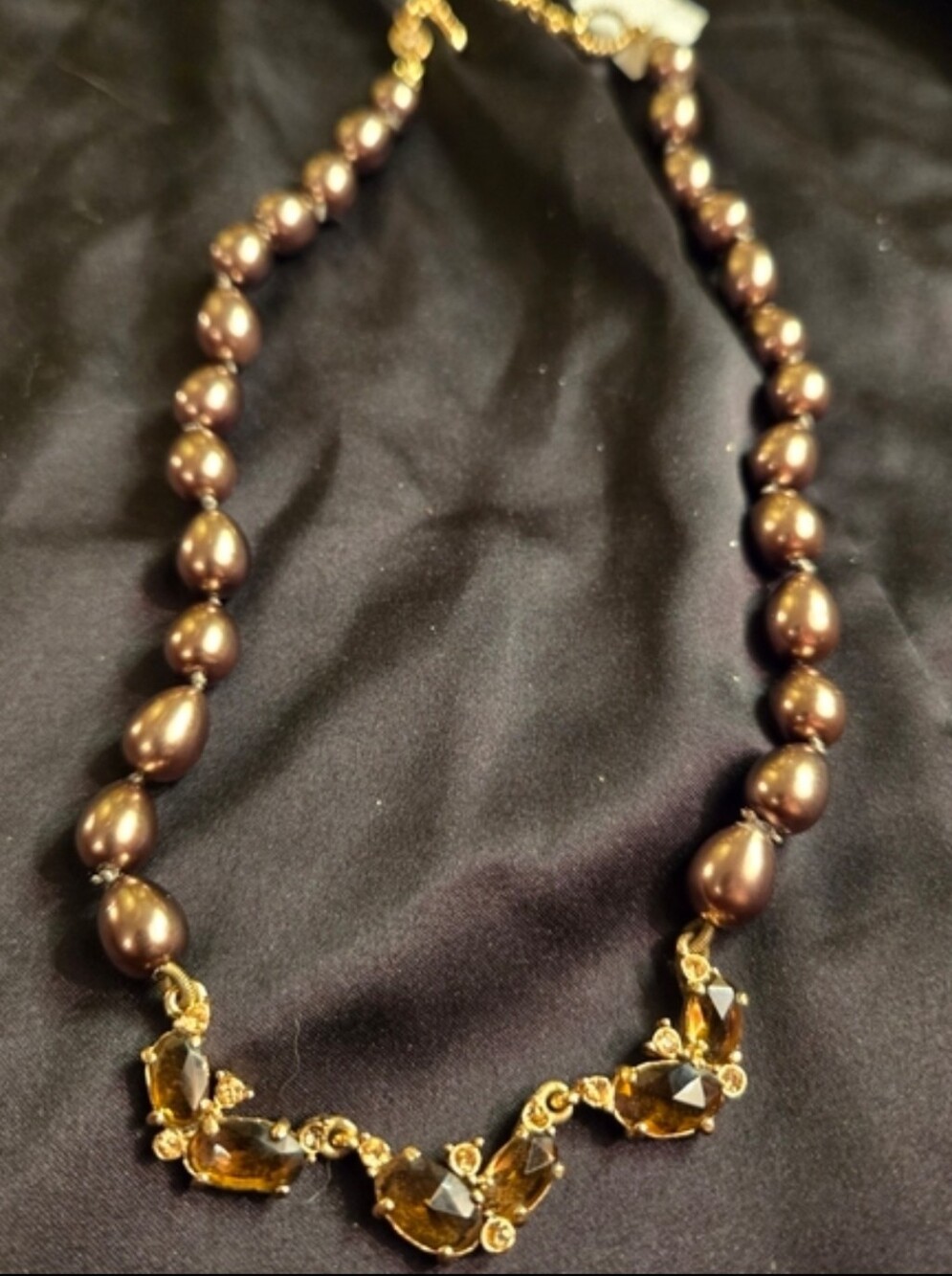 Vintage 90s Monet Gunmetal Bead & Purple Crystal Necklace — Collar Length Signed